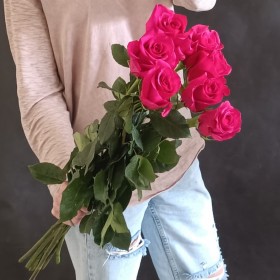 7 розовых роз премиум Эквадор