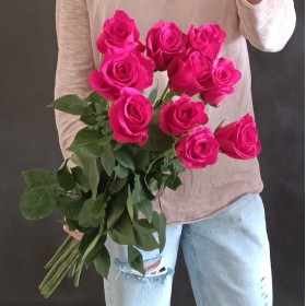 11 розовых роз премиум Эквадор