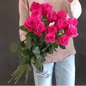 15 розовых роз премиум Эквадор